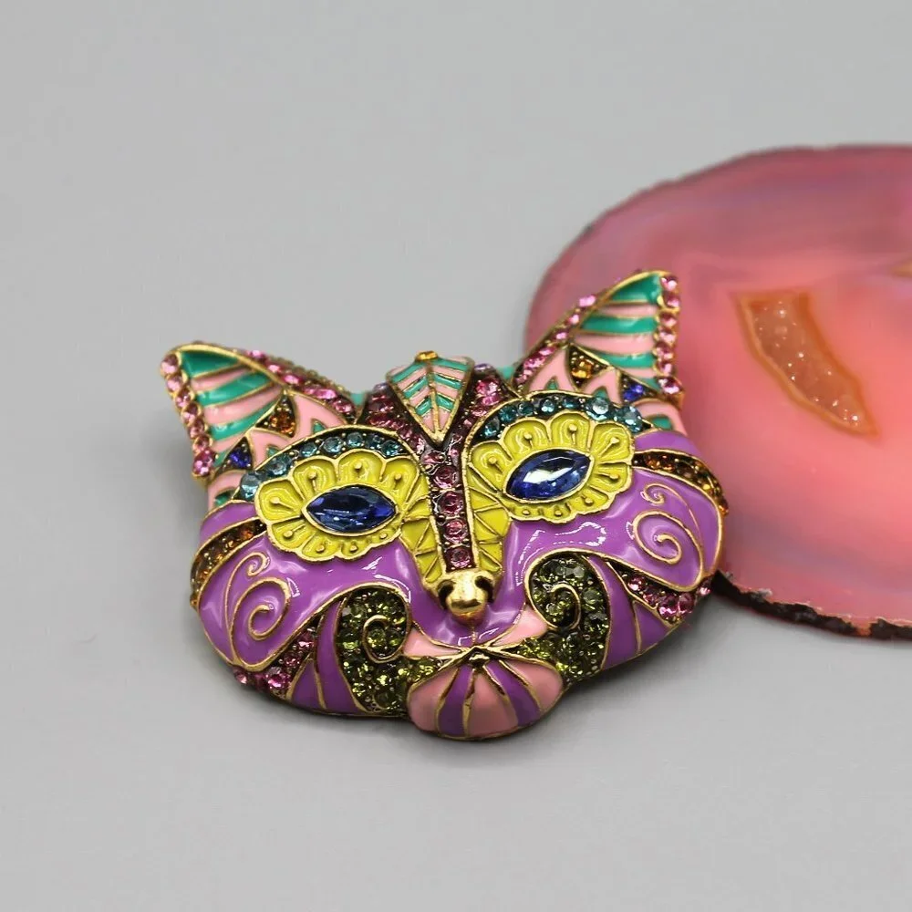 Cat art pin brooch jewelry animal colorful fashion large brand new